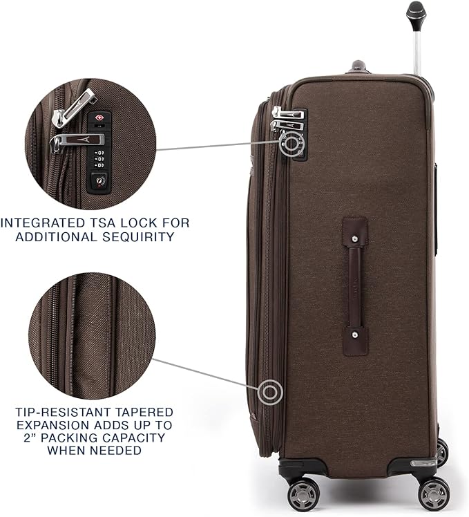 Travelpro Platinum Elite Softside Expandable Checked Luggage, 8 Wheel Spinner Large Suitcase, TSA Lock, Men and Women, Rich Espresso Brown, Checked Large 29-Inch
