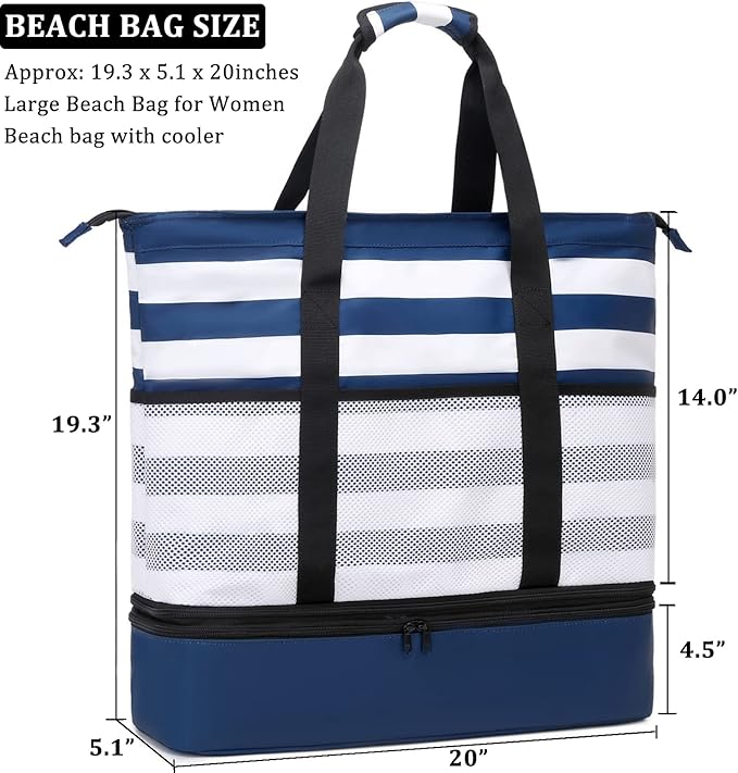 JIANYA Beach Bag Women Waterproof Sandproof Beach Tote Bags with Cooler Top Zipper Large Totes for Pool Travel Daily