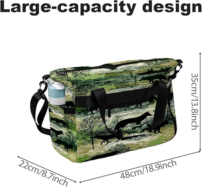 Wild Wolf Green Gym Bag for Women & Tennis Bag, Large Sports Duffel Bag Waterproof with Ventilated Shoe Compartment & Front Racket Sleeve, Lightweight Travel Weekender Overnight Bag