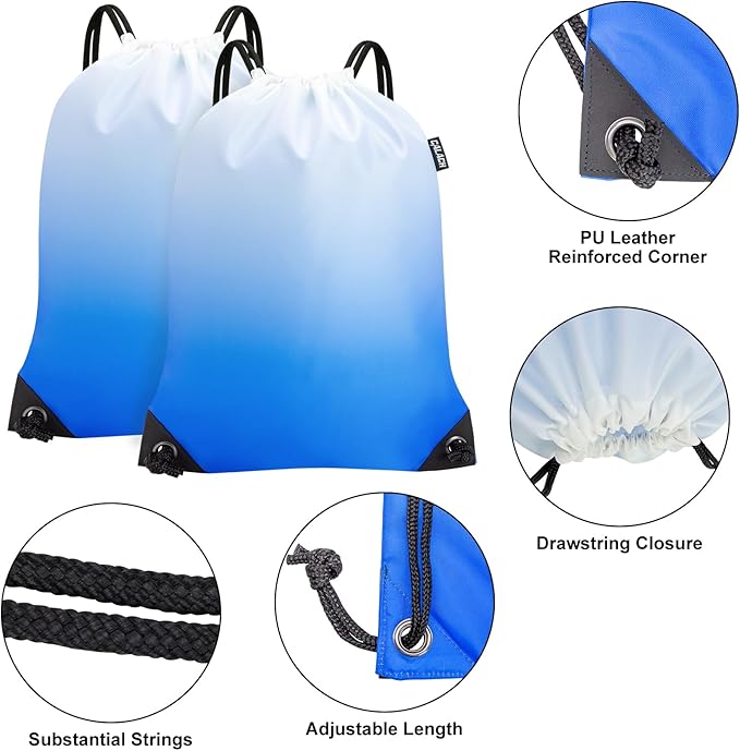2PCS Drawstring Bags Bulk, String Backpack for Men Women, Cinch Bag Draw String Back Bag for Gym, Sports, Travel, Swimming, Beach, Gradient blue