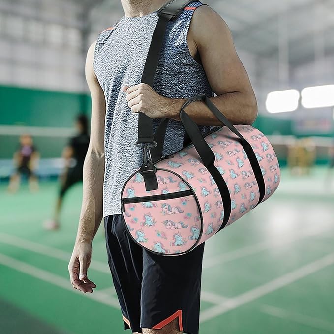 Foldable Gym Bag Pink Cute Unicorns Lightweight Travel Sports Bag Carry On Weekender Overnight Bags Beach Yoga Bags