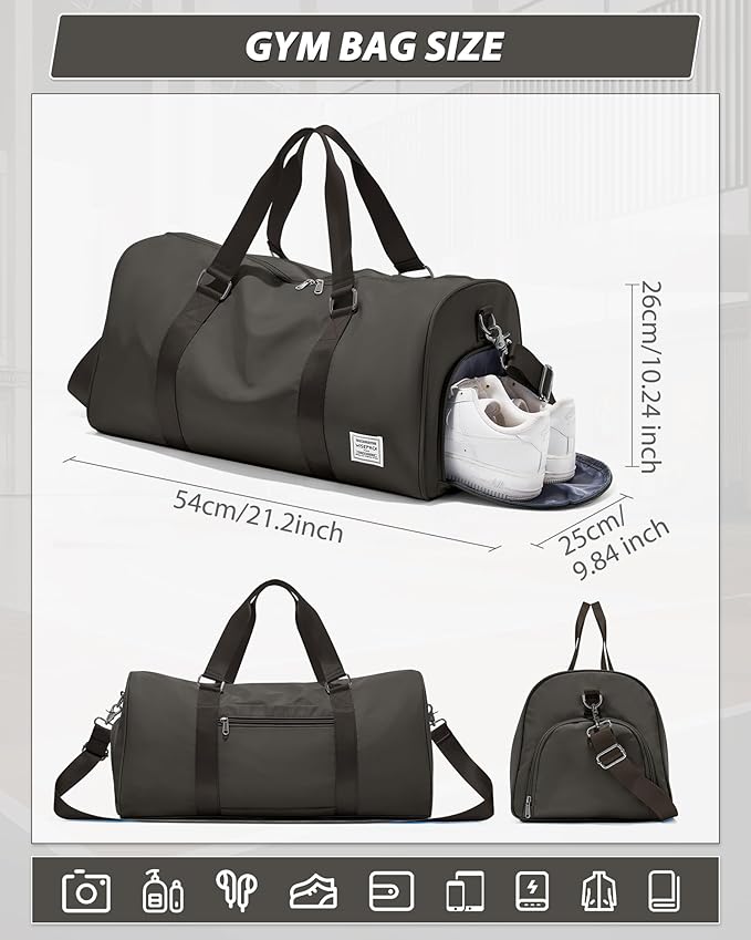 Gym Bag for Women Men with Shoe Compartment,Small Travel Duffle Bags for Traveling Overnight Weekender Bag Personal Item Travel Bag Large Sport Bag Workout Bag Coffee Brown