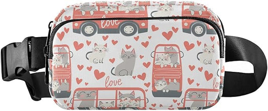 Kawaii Cat Bus Fanny Pack for Women Men Water Resistant Fashion Waist Packs with Adjustable Strap Belt Bag for Travel Workout Jogging Hiking 21220291