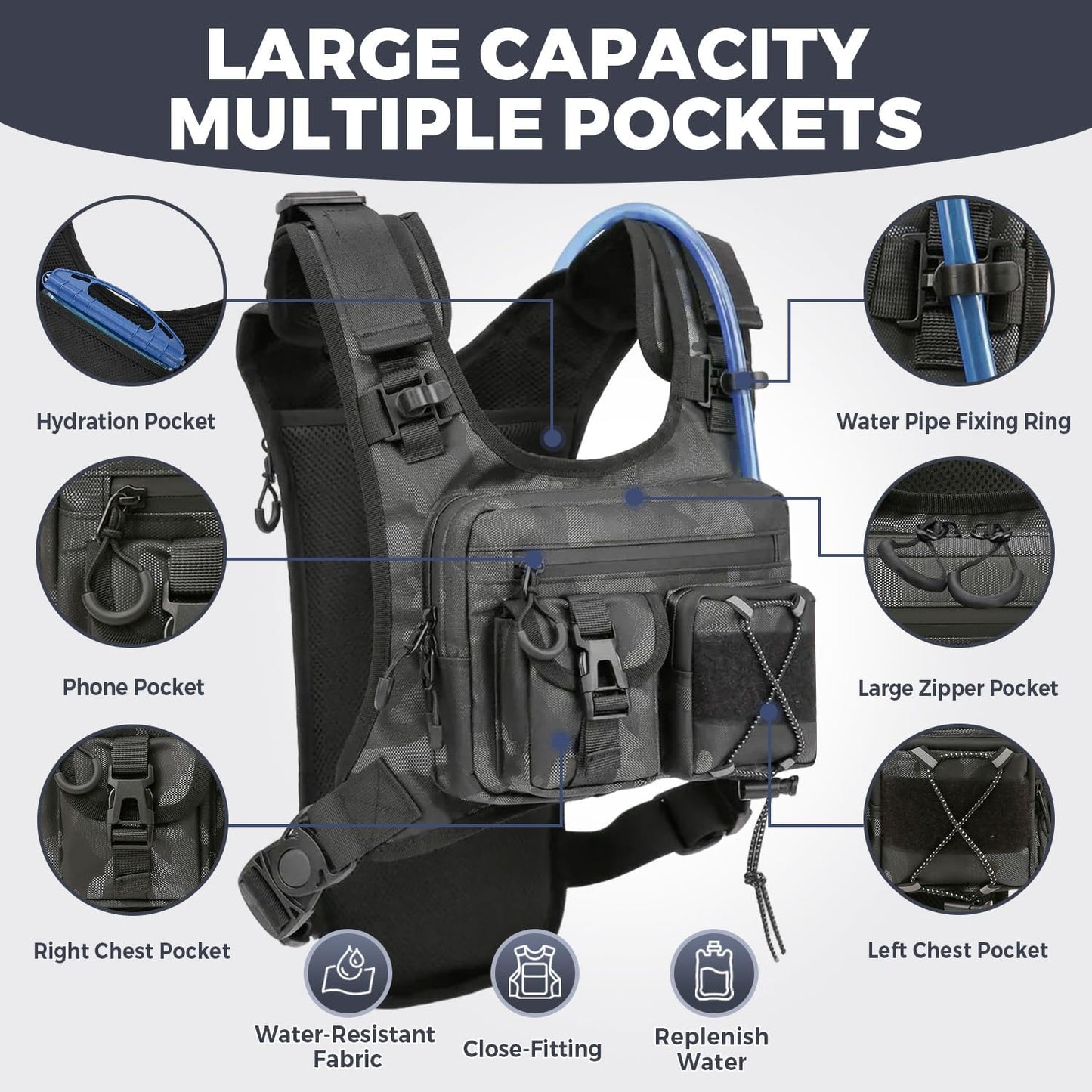 USA Original Patent Running Hydration Vest Backpack, Lightweight Chest Pack with 2.0L Water Bladder Bag Daypack for Hiking Running Cycling Race Marathon for Women Men