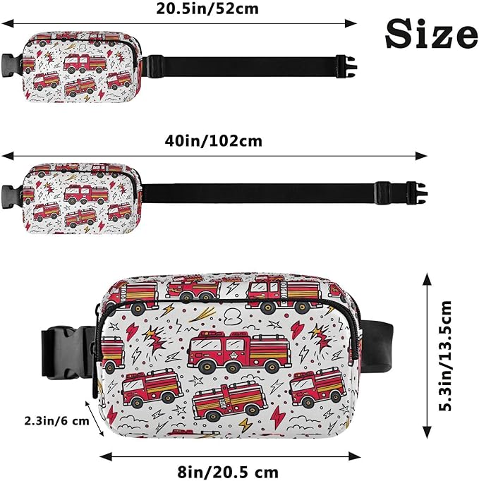 Kawaii Fire Engine Fanny Pack for Women Men Water Resistant Fashion Waist Packs with Adjustable Strap Belt Bag for Travel Workout Jogging Hiking 21220270