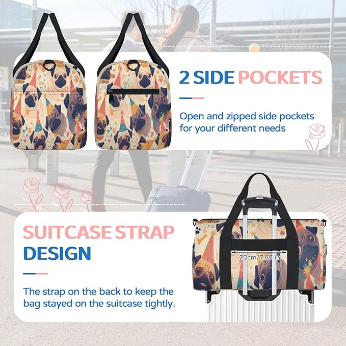 Cartoon Dog Travel Duffle Bag for Men Women, Lightweight Sport Gym Bag Tote Overnight Weekender Carry on Tote