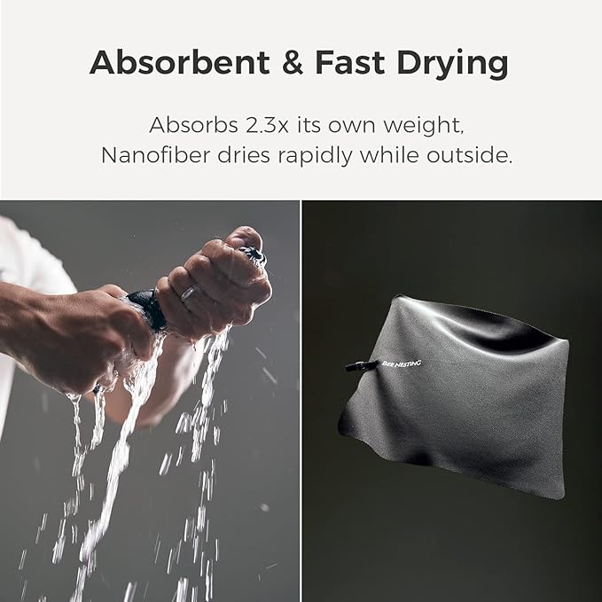 Bee Nesting Ultralight Quick Dry Towel - Medium&Small 2 Pack Microfiber Towels with Compact Packable Pocket for Lightweight Backpacking Travel, Beach, Gym, Camping & Hiking(Gray, M&S 2 Set)