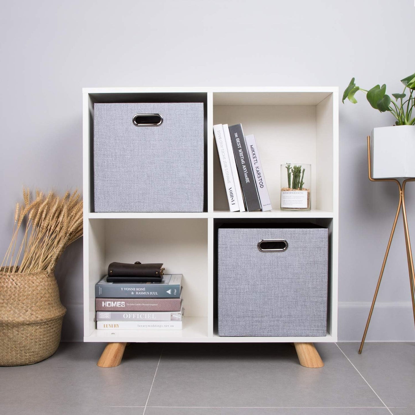 Thicker Fabric Storage Cubes 13 inch Collapsible Storage Bins for Organization, Cubby Storage Boxes for Organizing Shelf Cabinet Bookcase, 2pcs, Sliver Grey