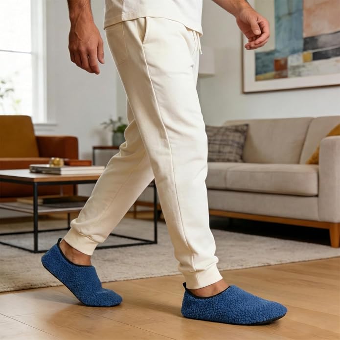 QFH Womens & Mens Cozy House Slippers - Portable Travel Shoes with Flexible Rubber Sole & Soft Velvet Lining