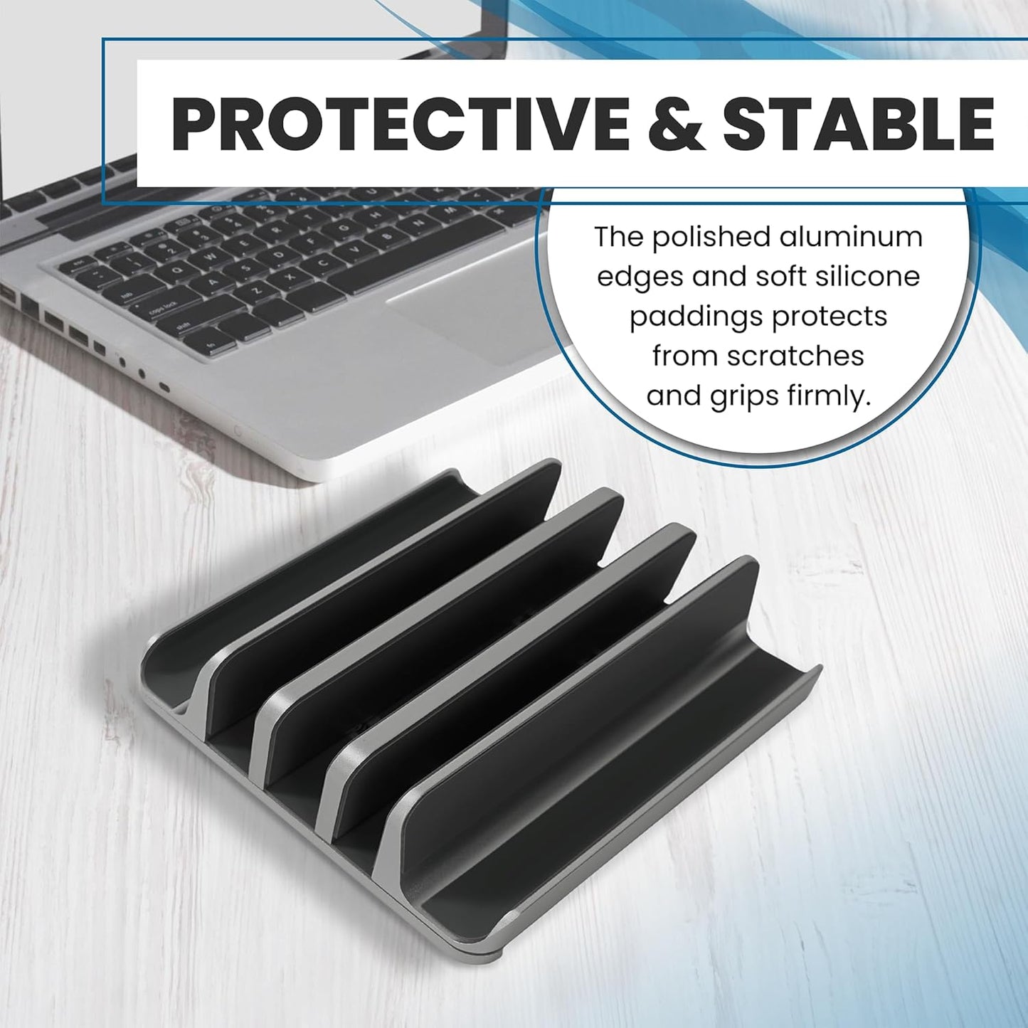 Multiple Laptop Holder Vertical – Adjustable Laptop Vertical Stand Holds 5 Devices, Fits All MacBooks Laptops Tablets and Mobiles (up to 17.3”). Closed Upright Vertical Laptop Stand for Desk