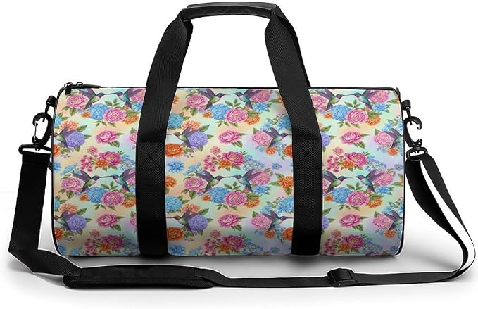 Dance Sports Gymnastics Bag Retro Hummingbirds Floral Foldable Gym Bags Lightweight Travel Sports Bag Unisex Gym Duffel Bags