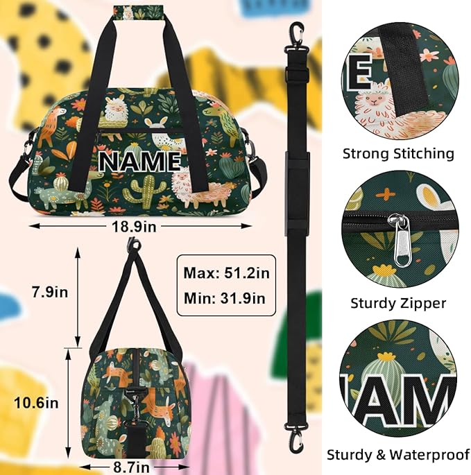 Llama Alpaca Mini Gym Bag 18 inch for Women Men Waterproof Custom Tropical Plant Cactus Travel Duffel Bag Carry On Overnight Tote Nurse Bag for Work Fitness Hiking