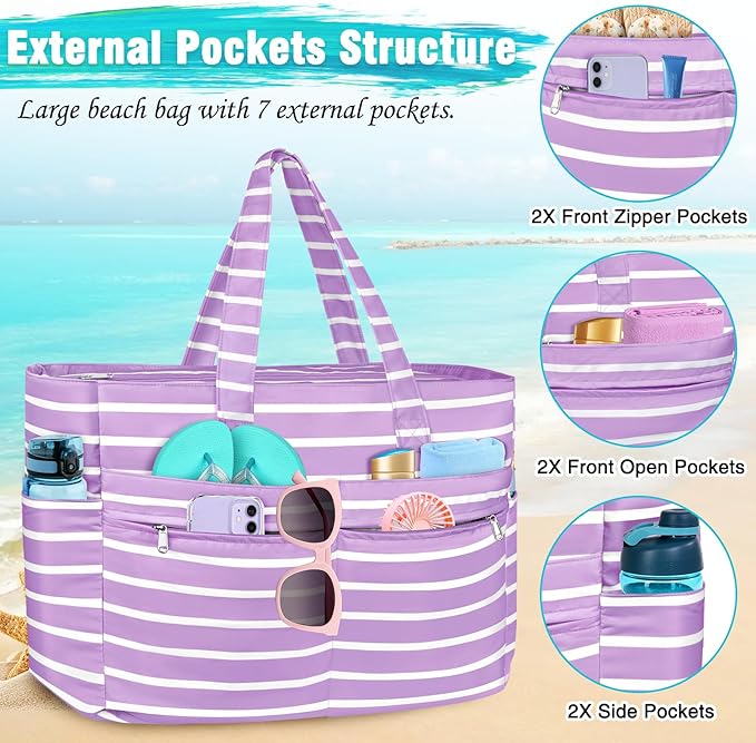 HUANLANG Extra Large Beach Bag Waterproof Beach Totes Bags for Women Men,Pool Bag with Zipper Wet Pocket
