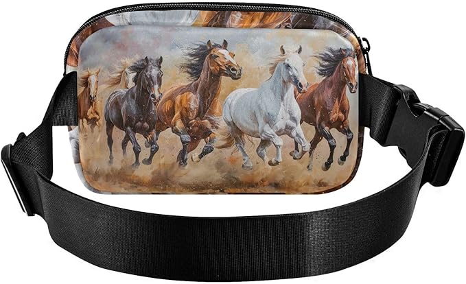 Horses Running in The Desert Fanny Pack for Women Men Water Resistant Fashion Waist Packs with Adjustable Strap Belt Bag for Travel Workout Jogging Hiking 21220110