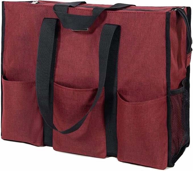 TOPDesign Utility Water Resistant Tote Bag with 13 Pockets, Top Zipper Closure & Thick Bottom Support, for Working Women