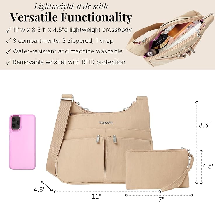 Baggallini Crossbody Travel Bag 11x8.5 Lightweight Water-resistant Nylon Handbag