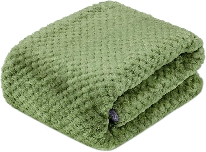 Fuzzy Sherpa Reversible Blanket for Baby, Soft Warm Cozy Coral Fleece Toddler, Infant or Newborn Reversible Blanket for Crib, Stroller, Travel, 30”×40”, Olive Green