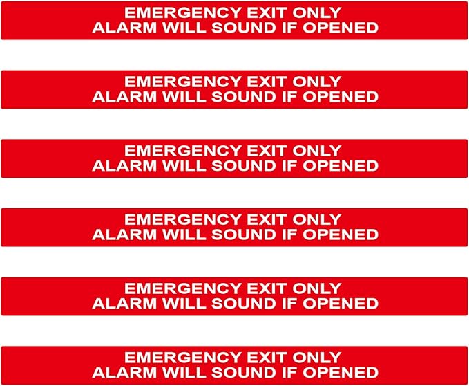 6 Pack Emergency Exit Only Alarm Will Sound If Door Is Opened Sign Sticker, Warning Safety Sign Waterproof Vinyl Label for Restaurant, Factory, Warehouse, Laboratory, Shopping Mall(24"x2")