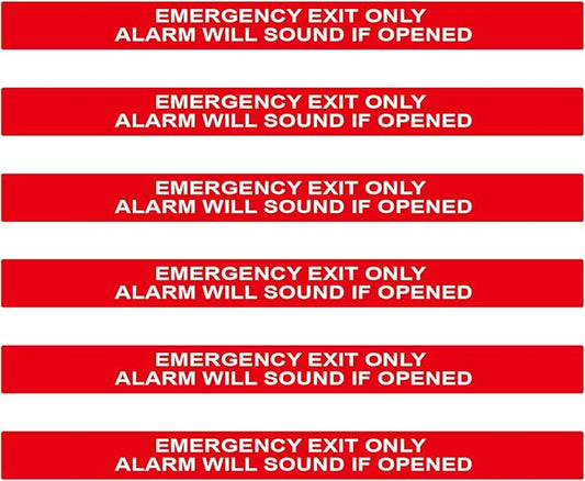 6 Pack Emergency Exit Only Alarm Will Sound If Door Is Opened Sign Sticker, Warning Safety Sign Waterproof Vinyl Label for Restaurant, Factory, Warehouse, Laboratory, Shopping Mall(24"x2")
