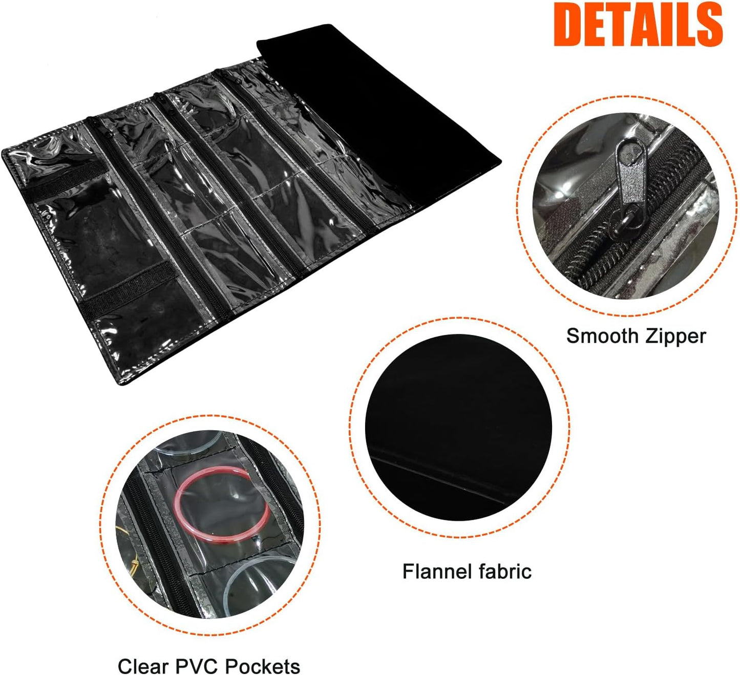 Travel Jewelry Roll Bag Portable Organizer Pouch With Grids&PVC Cover Storage Bags for Necklace, Bracelet, Bracelet,Ring, Badge, Pendant