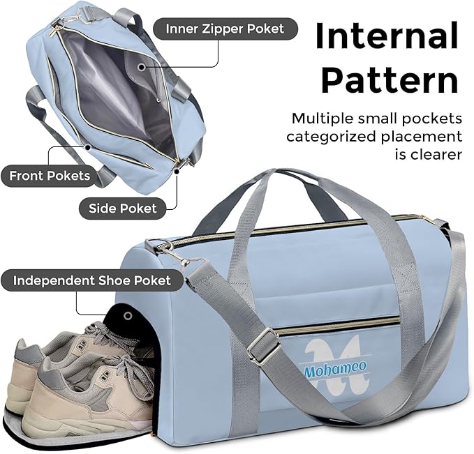 Personalized Tactical Gym Bag For Men，Custom Travel Duffel Bag with Name，Sports Workout Travel Bag with Shoes Compartment-Blue letters