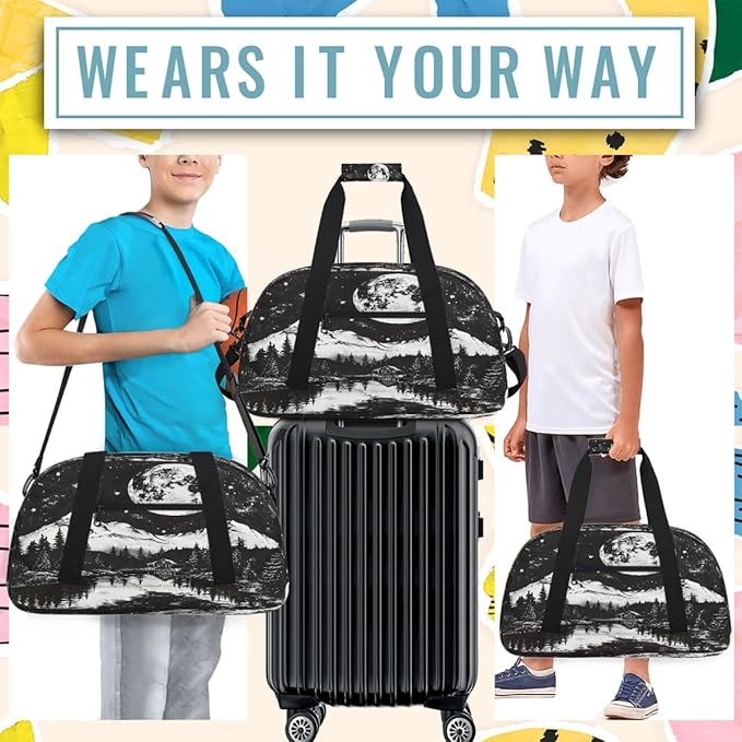 Travel Duffle Bag for travel duffle bag sports Girls Boys Kids Moon Landscape Lightweight Overnight Sleepover Weekender Bags Small Dance Gym Sport Bag Teens Carry-On Size Workout Bag