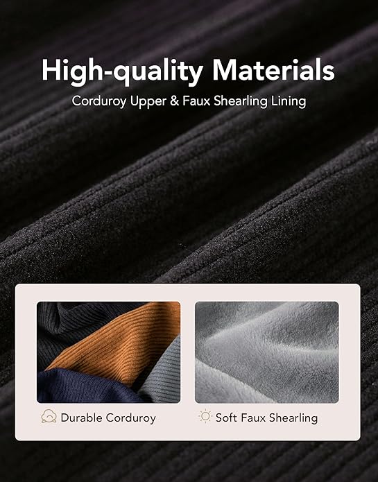 VeraCosy Men's Corduroy Scuff Slippers Soft Comfy Memory Foam Non-slip Indoor House Shoes