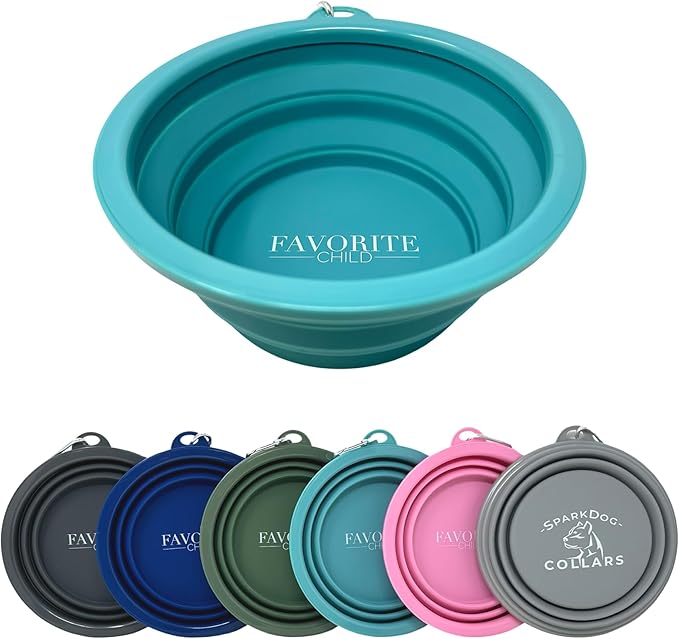 SparkDog Favorite Child Collapsible Dog Bowl, 1000ML (34oz) –XL Food-Grade Silicone Travel Bowl with Sturdy Rim – Extra Large Portable for Dogs & Cats – Great for Pet Lovers (Aqua)