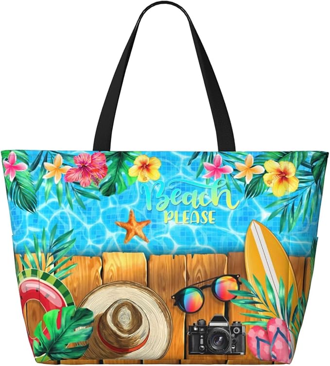 Beach Bag Tote Bags Waterproof Sandproof for Women Large Beach Tote Bag Foldable with Pockets for Weekend Vacation