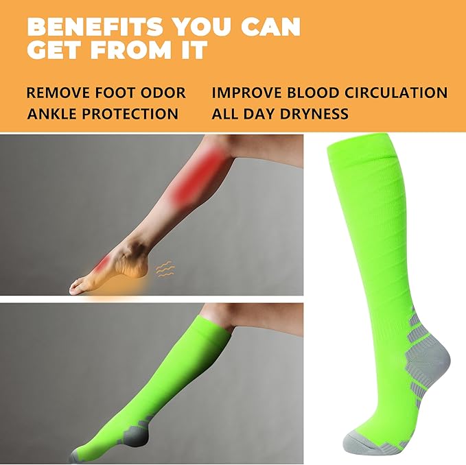 fenglaoda 3 Pairs Compression Socks for Women & Men Knee High Nurse Pregnant Cute Medical Running Travel Athletic