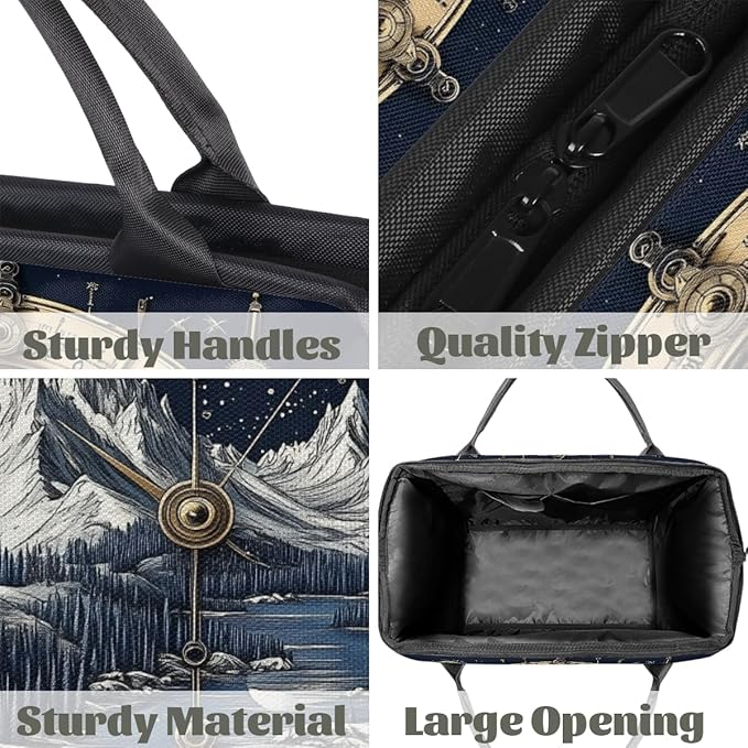 Multipurpose Duffle Bag, Waterproof Carry On Bag with Spacious Design, Retro Compass Mountain Gym Bags, 15.2x8.3x11.6in
