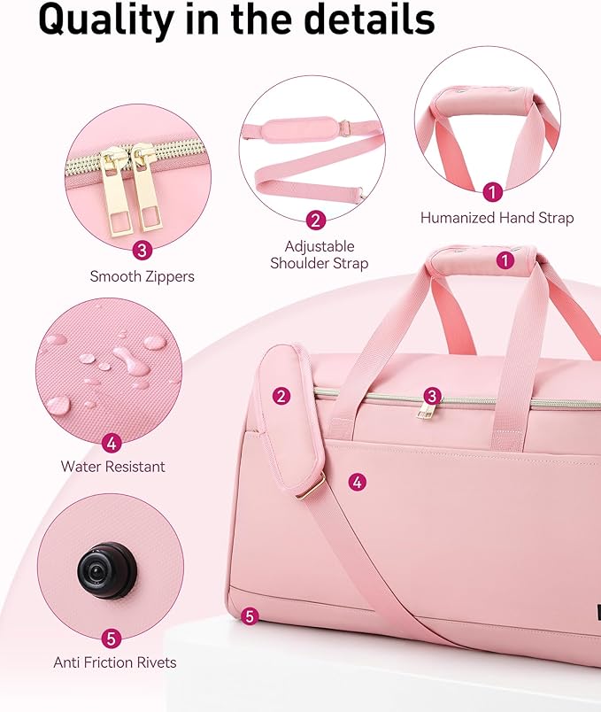 Convertible Travel Garment Bag, Carry on Garment Duffel Bag, 2 in 1 Hanging Dress Suitcase Suit Travel Bags, for Business Trips with Shoe Compartment & Multiple Pockets, AGPTEK (Pink)