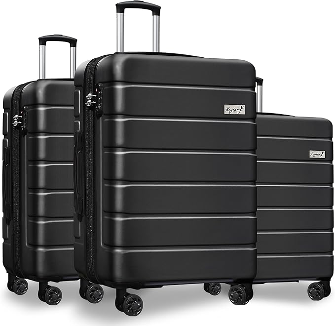 3-Piece Hardshell Luggage Set, Lightweight Expandable Suitcase with TSA Lock and Double Spinner Wheels, 20% Expansion for Extra Packing, Carry-On and Checked Bags, Black