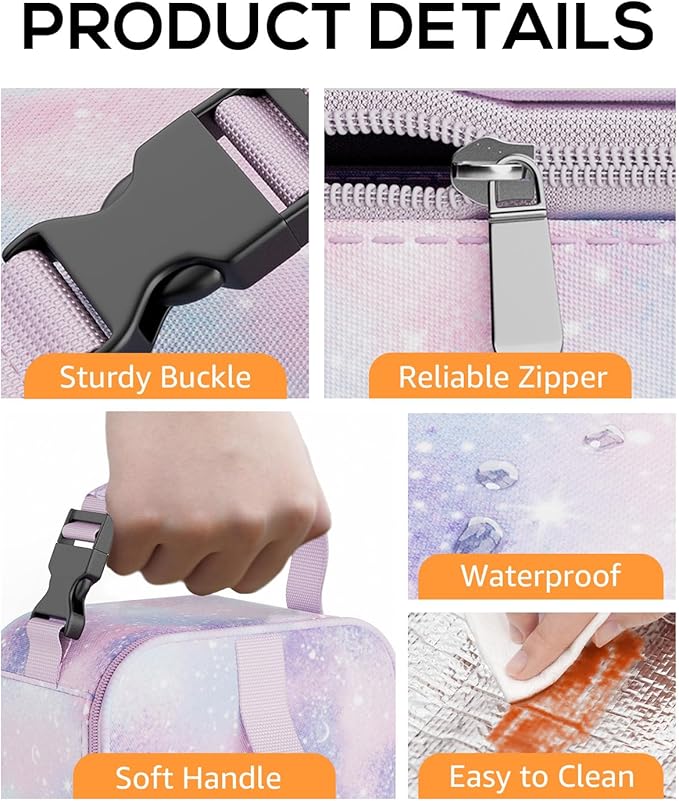 HowFly Small Lunch Box for Men- Small Insulated Snack Bag for Kid - Mini Cooler Bag Resuable Freezable Lunch Bags Thermal Lunchbox for Women Kids Work - Pink Astral