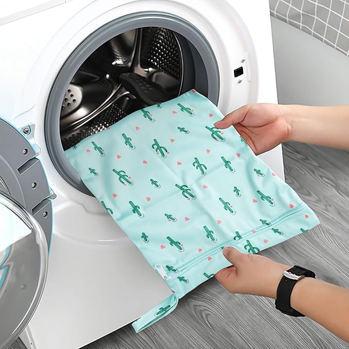 R HORSE 5Pcs Waterproof Reusable Diaper Baby Cloth Wet Dry Bags with 2 Zippered Pockets Summer Travel Beach Pool Bag with Pineapple Flamingo Cactus Pattern(3 Sizes)