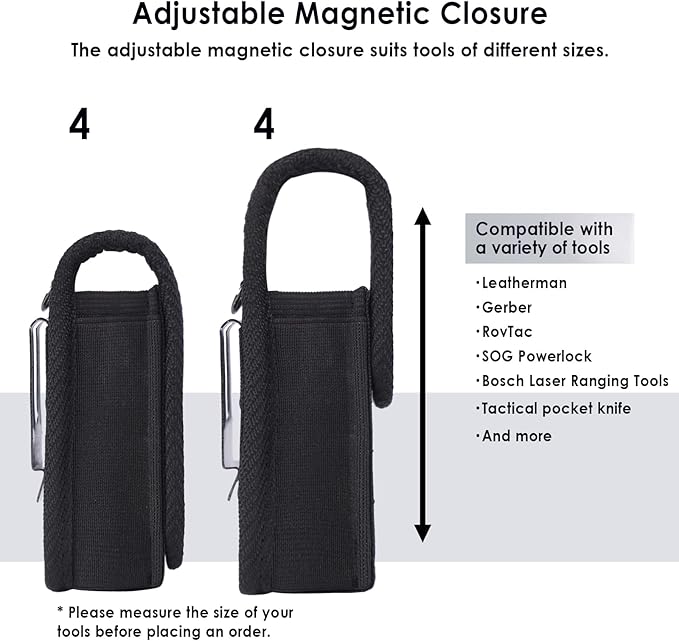 Multitool Sheath - Magnetic Closure EDC Belt Pouch Organizer with Belt Clip & Loop - Compatible with Leatherman Wave Plus, Wingman, Charge, Surge, Super Tool 300, Signal, Free P2/P4 & Tools 4-4.5 inch