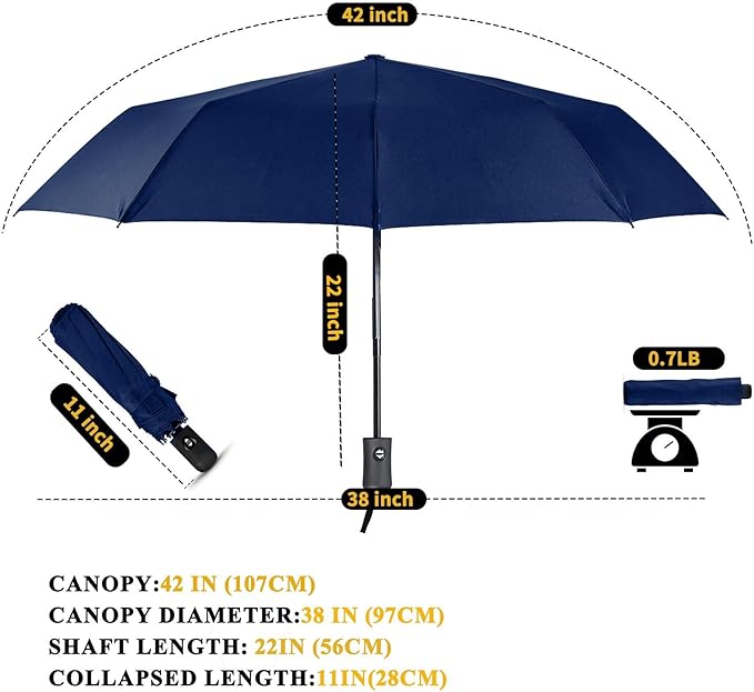 MRTLLOA 42/49 Inch Compact Travel Essentials Umbrella for Rain, Lightweight, Portable, Automatic, Strong, Waterproof Folding Umbrellas for Women, Men and Teenagers