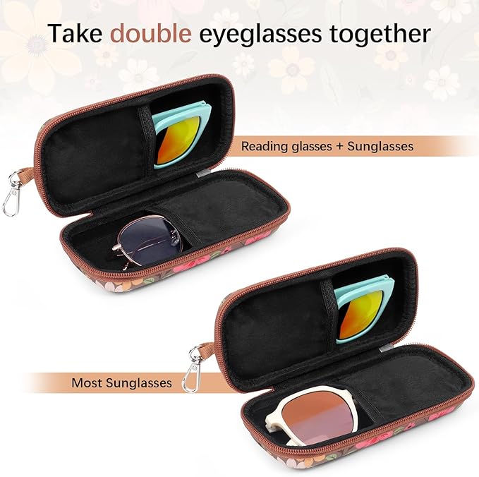 Double Eyeglasses Case Hard Shell Dual Sunglasses Organizer with Zipper Closure Travel Eyewear Storage for Vehicle