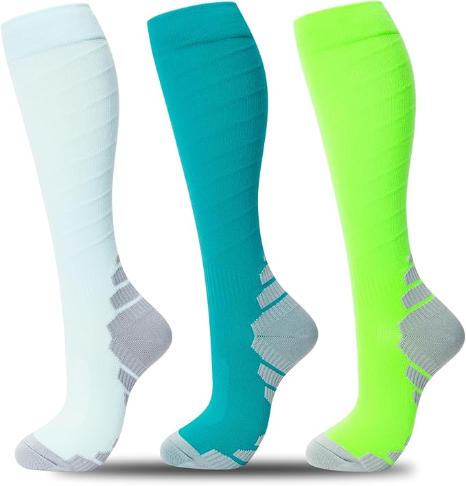 fenglaoda 3 Pairs Compression Socks for Women & Men Knee High Nurse Pregnant Cute Medical Running Travel Athletic