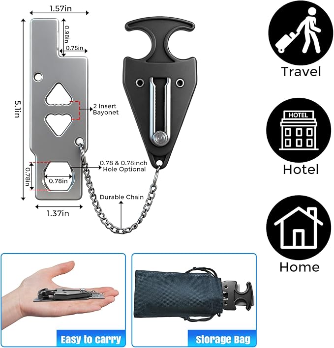 Portable Door Lock, Travel Door Lock for Hotel, Apartment, Dorm & Home – Extra Security Door Stoppers, Hotel Safety Devices for Travel Privacy Protection 2PK Black