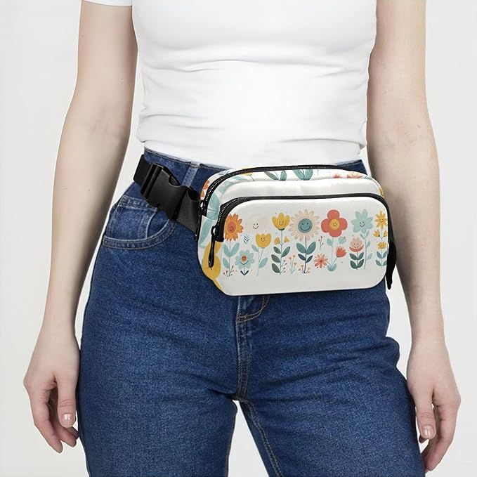 Cute Flowers Smiling Faces Fanny Pack for Women Men Water Resistant Fashion Waist Packs with Adjustable Strap Belt Bag for Travel Workout Jogging Hiking 21220136