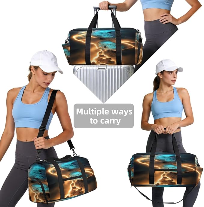 View under the moon Print Gym Bag with Shoe Compartment for Women Men, 17.7in Sports Duffle Weekender Tote, Overnight Travel Duffel Bag Carry On
