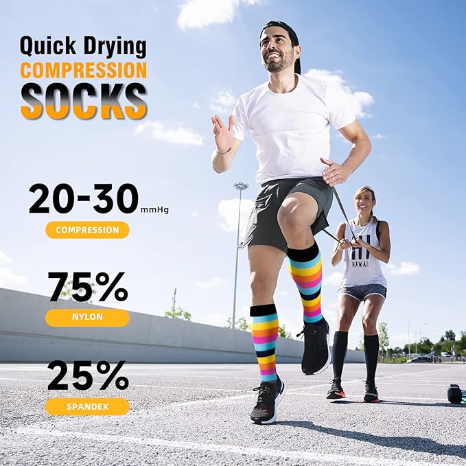 bropite Flora Compression Socks for Women & Men-Knee high 6 Pairs 20-30mmhg Support Running Nurse Travel