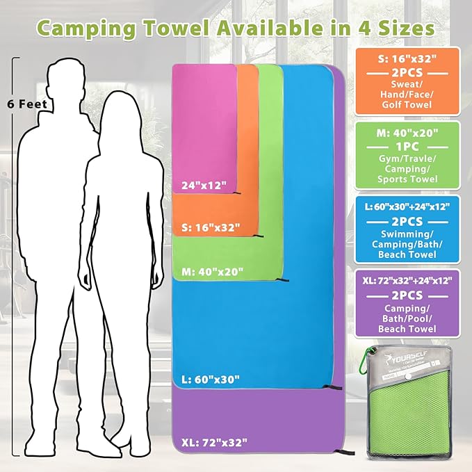 SYOURSELF Microfiber Camping Towel, Quick Dry Towel, Soft Absorbent Compact Travel Gym Workout Sweat Towel for Beach Yoga Swim Travel Camping Hiking Backpack Essentials (M:40"x20")