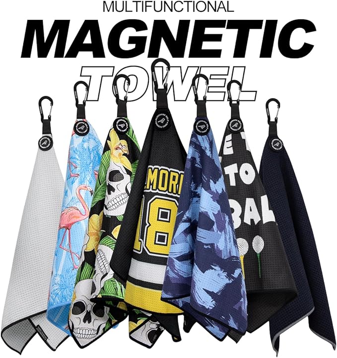 Magnetic Golf Towel, Microfiber Waffle Design with Clip - Industrial Strength Magnet for Strong Hold to Golf Bags, Carts Clubs (Number 18)