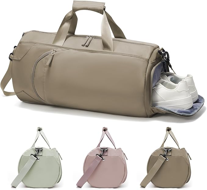 Gym Bag for Women And Mens with Shoe Compartment, Large Duffle Bag with Wet Pocket Carry-on Gym Duffle Bag for Travel and Sports Weekender Overnight Workout Bag Brown
