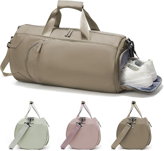 Gym Bag for Women And Mens with Shoe Compartment, Large Duffle Bag with Wet Pocket Carry-on Gym Duffle Bag for Travel and Sports Weekender Overnight Workout Bag Brown