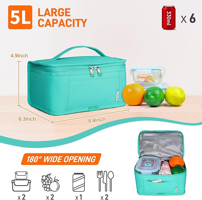 NOL Natural Organic Lifestyle Small Lunch Bag Mini Lunch Box Insulated Lunch Bag for Men/Women Leakproof Cooler Tote Bag Lightweight Nylon Waterproof Lunch Box For Work,Cyan