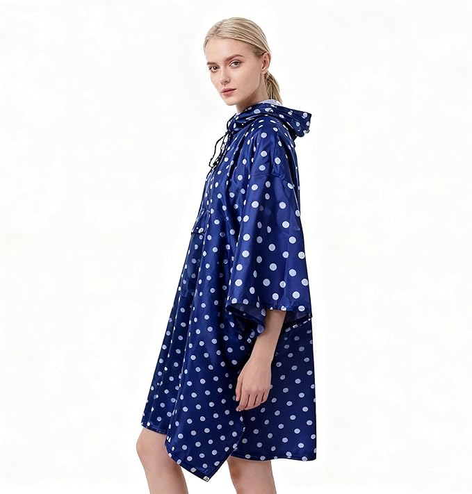 Hooded Rain Poncho for Adults - Waterproof Rain Coat and Lightweight Jacket 3-in-1 Multi-Function with Pockets