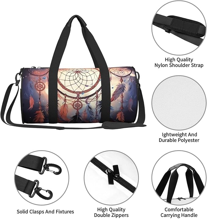 Native American Dream Catcher Sports Gym Bag for Women Men Travel Duffel Bag Tote Weekender Bag Canvas Carry on Overnight Bag for Travel Swimming Fitness Workout Sports Duffle Bag